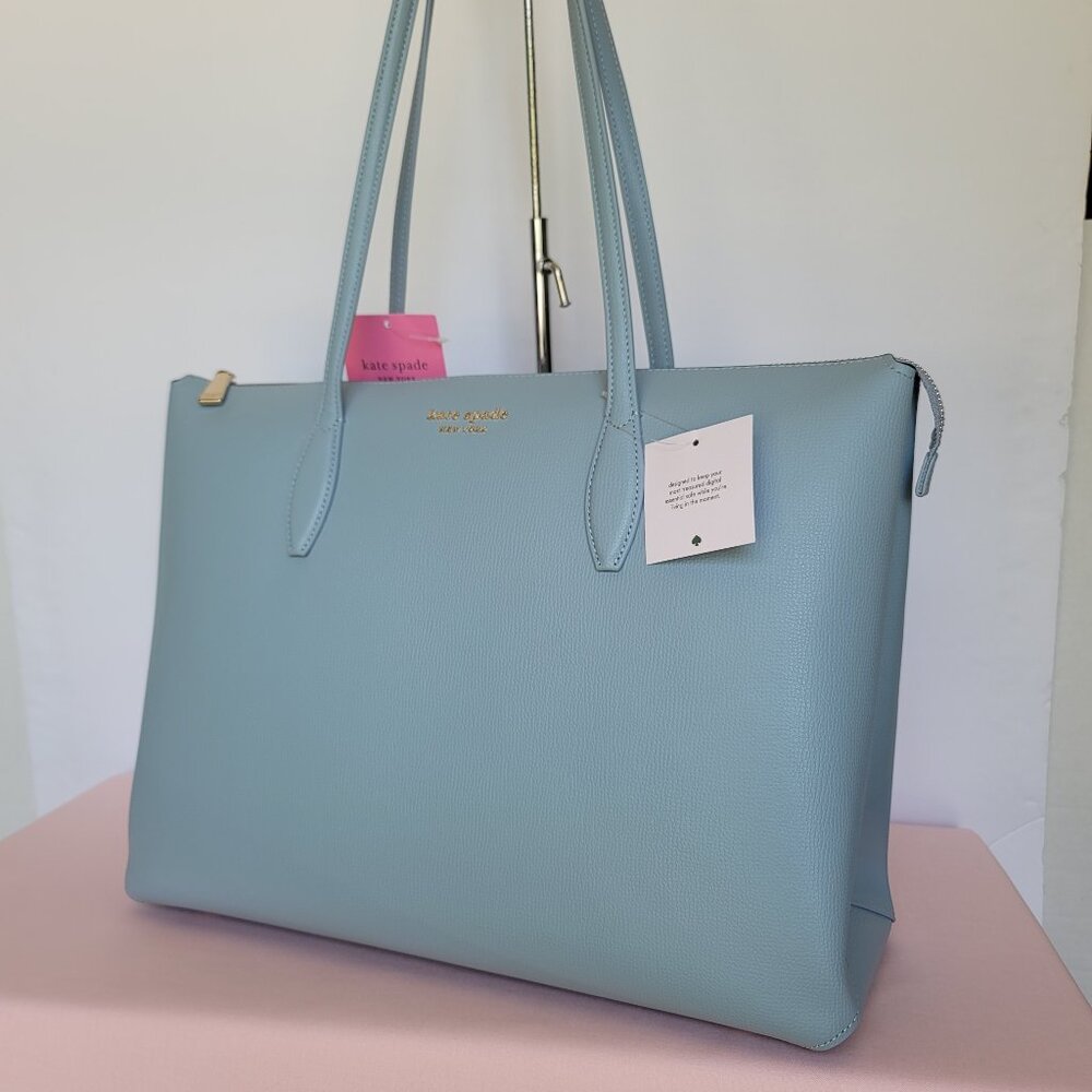 KATE SPADE All Day Crossgrain Leather Top-zip Large Tote- Ocean Beach color 🎈⭐ - Picture 4 of 16
